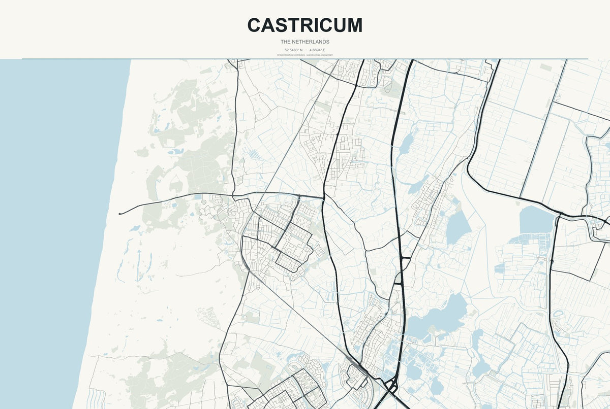 Castricum, The Netherlands City Map Aluminum Sign in Headline Atlas style
