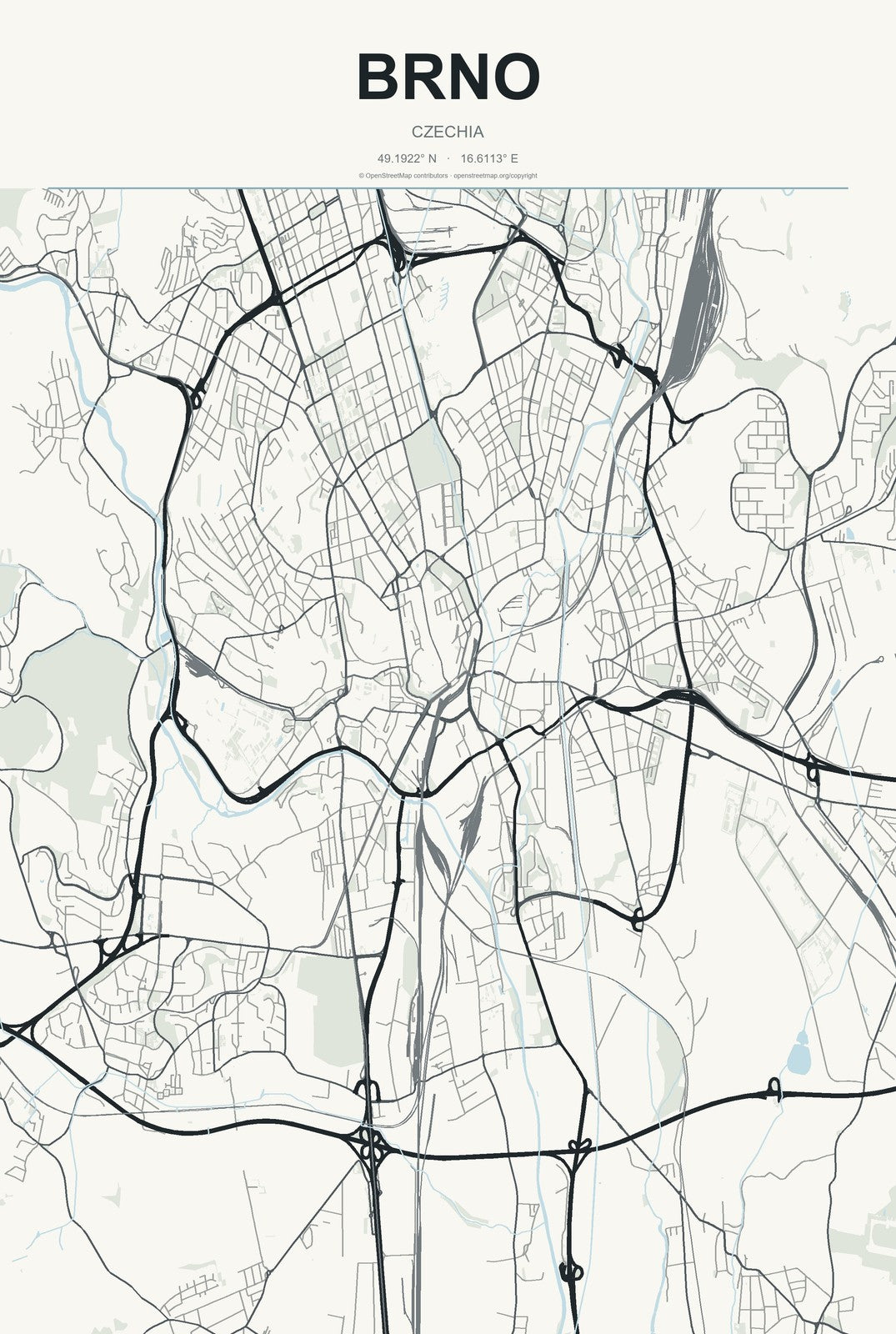 Brno, Czechia City Map Aluminum Sign in Headline Atlas style