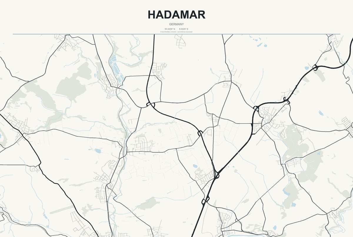 Hadamar, Germany City Map Aluminum Sign in Headline Atlas style