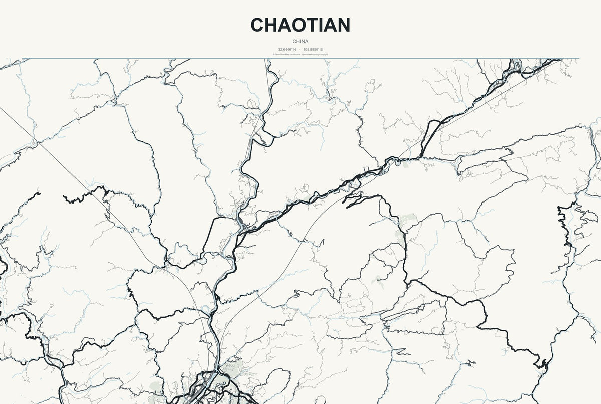Chaotian, China City Map Aluminum Sign in Headline Atlas style