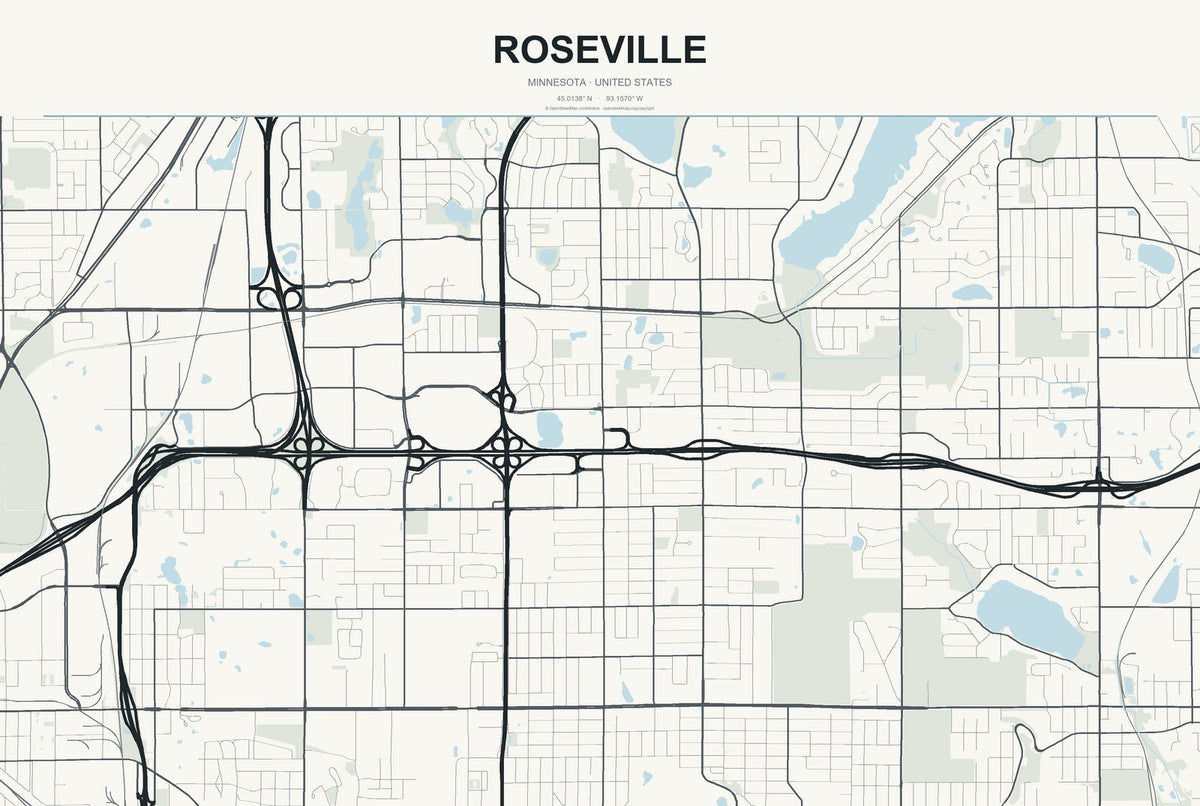 Roseville, Minnesota City Map Aluminum Sign in Headline Atlas style