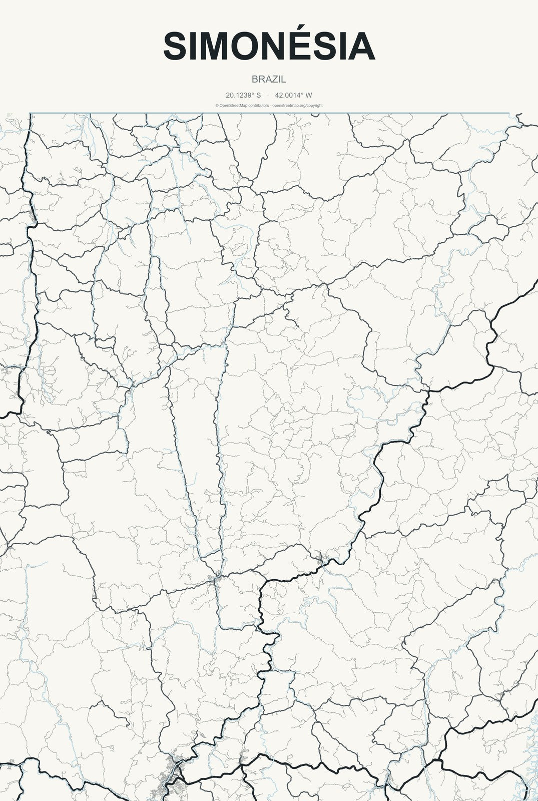 Simonésia, Brazil City Map Aluminum Sign in Headline Atlas style