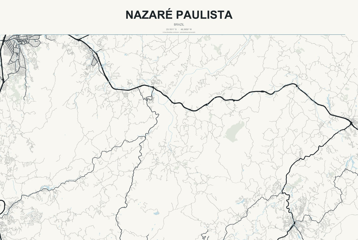 Nazaré Paulista, Brazil City Map Aluminum Sign in Headline Atlas style