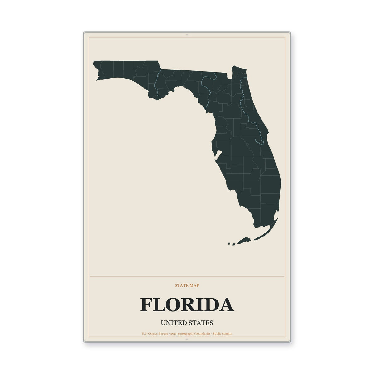 Florida state map aluminum sign in Headline Atlas style