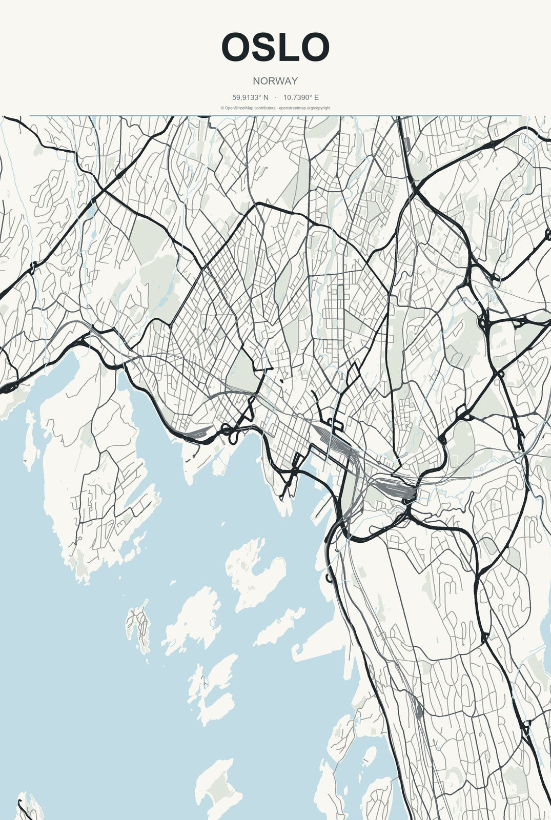 Oslo, Norway City Map Aluminum Sign in Headline Atlas style