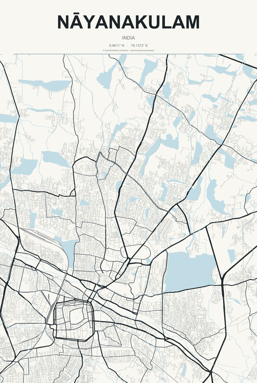 Nāyanakulam, India City Map Aluminum Sign in Headline Atlas style