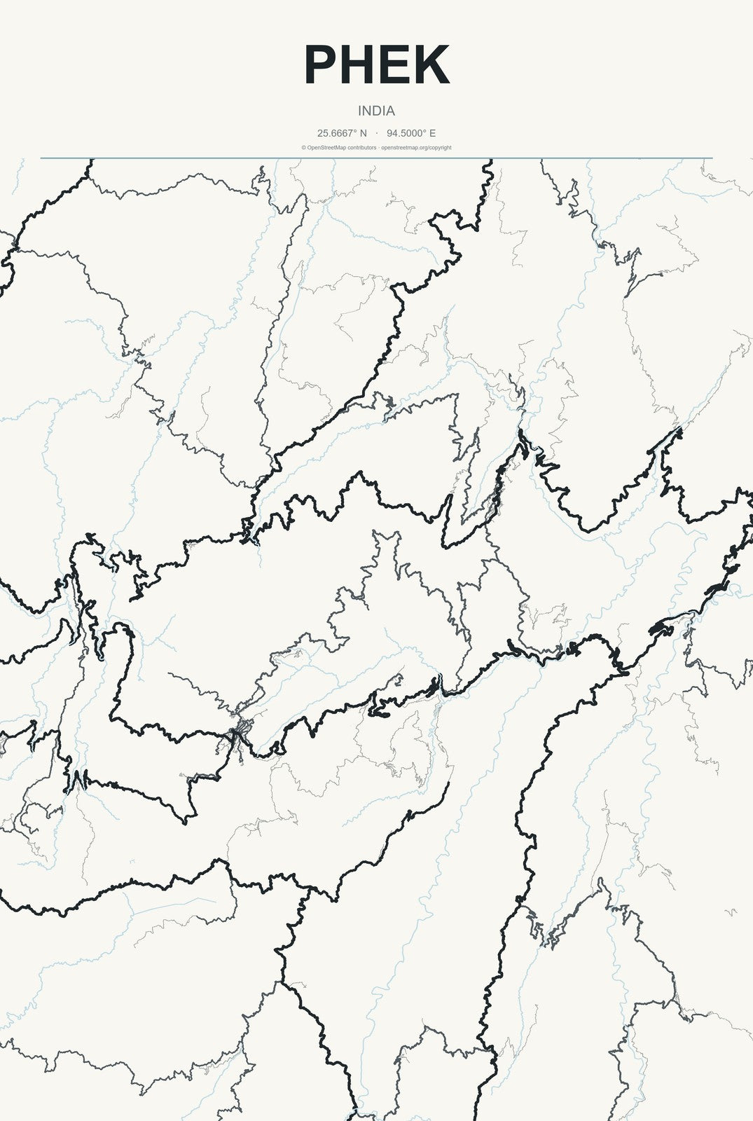 Phek, India City Map Aluminum Sign in Headline Atlas style