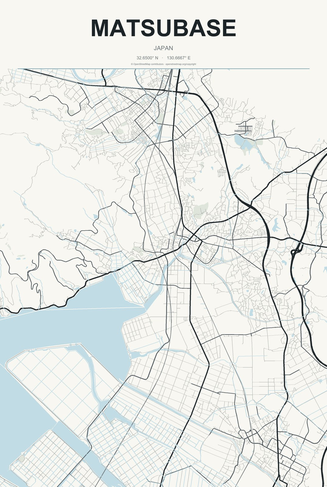 Matsubase, Japan City Map Aluminum Sign in Headline Atlas style