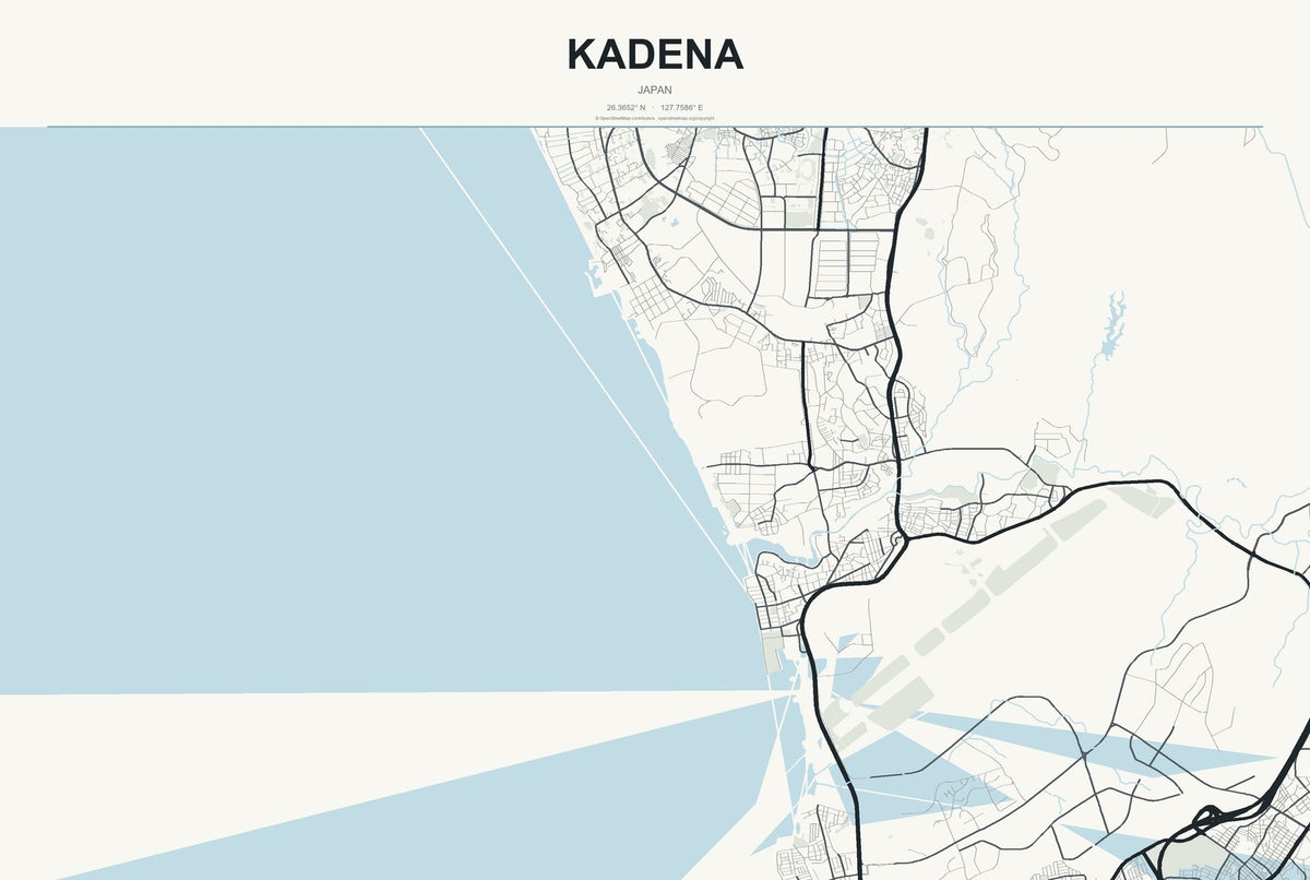Kadena, Japan City Map Aluminum Sign in Headline Atlas style