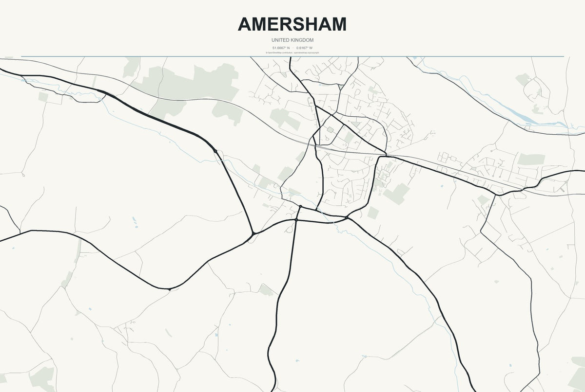 Amersham, United Kingdom City Map Aluminum Sign in Headline Atlas style