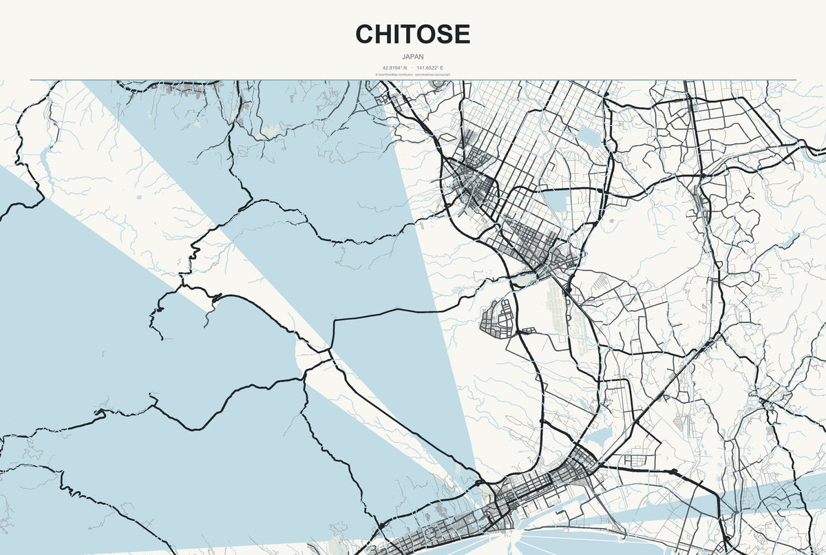 Chitose, Japan City Map Aluminum Sign in Headline Atlas style
