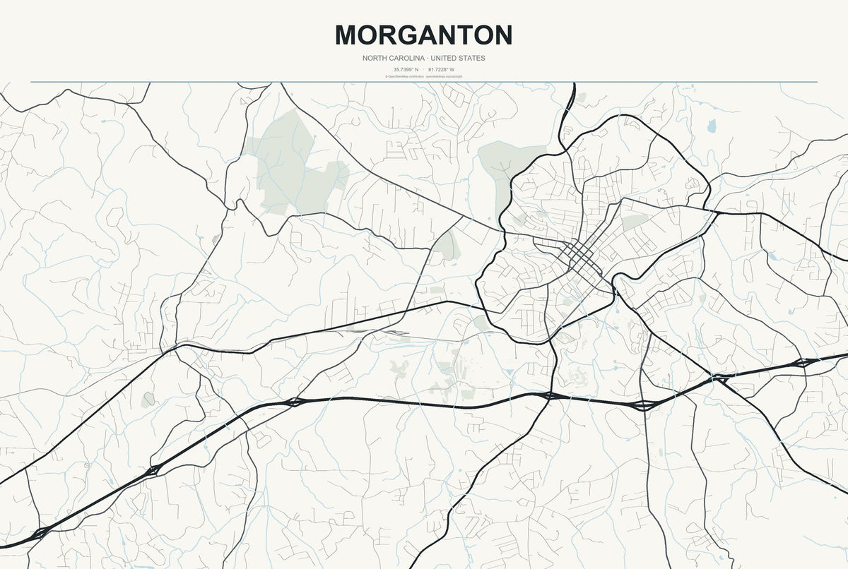 Morganton, North Carolina City Map Aluminum Sign in Headline Atlas style
