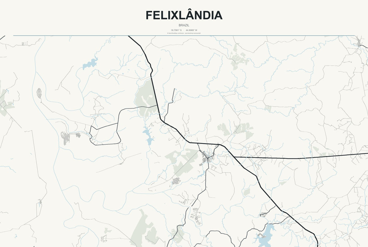Felixlândia, Brazil City Map Aluminum Sign in Headline Atlas style