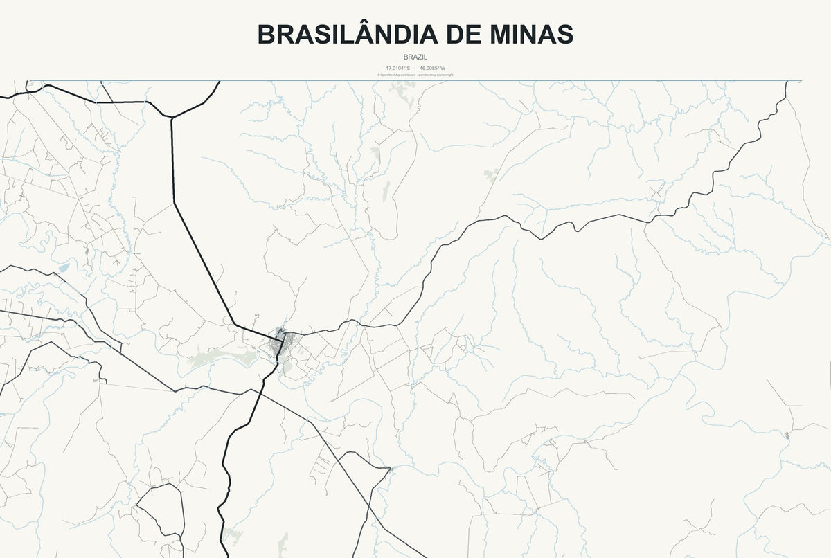 Brasilândia de Minas, Brazil City Map Aluminum Sign in Headline Atlas style