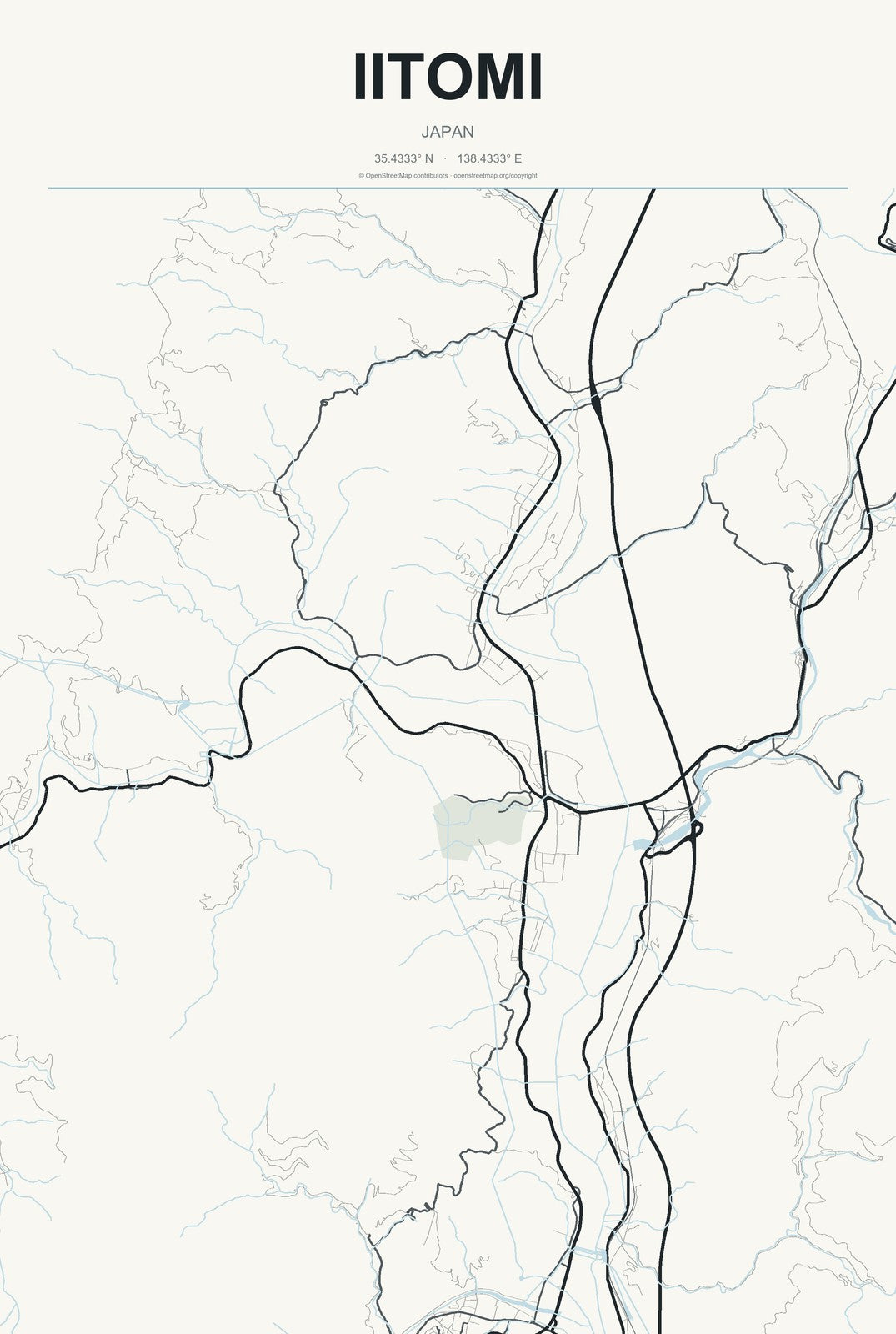 Iitomi, Japan City Map Aluminum Sign in Headline Atlas style