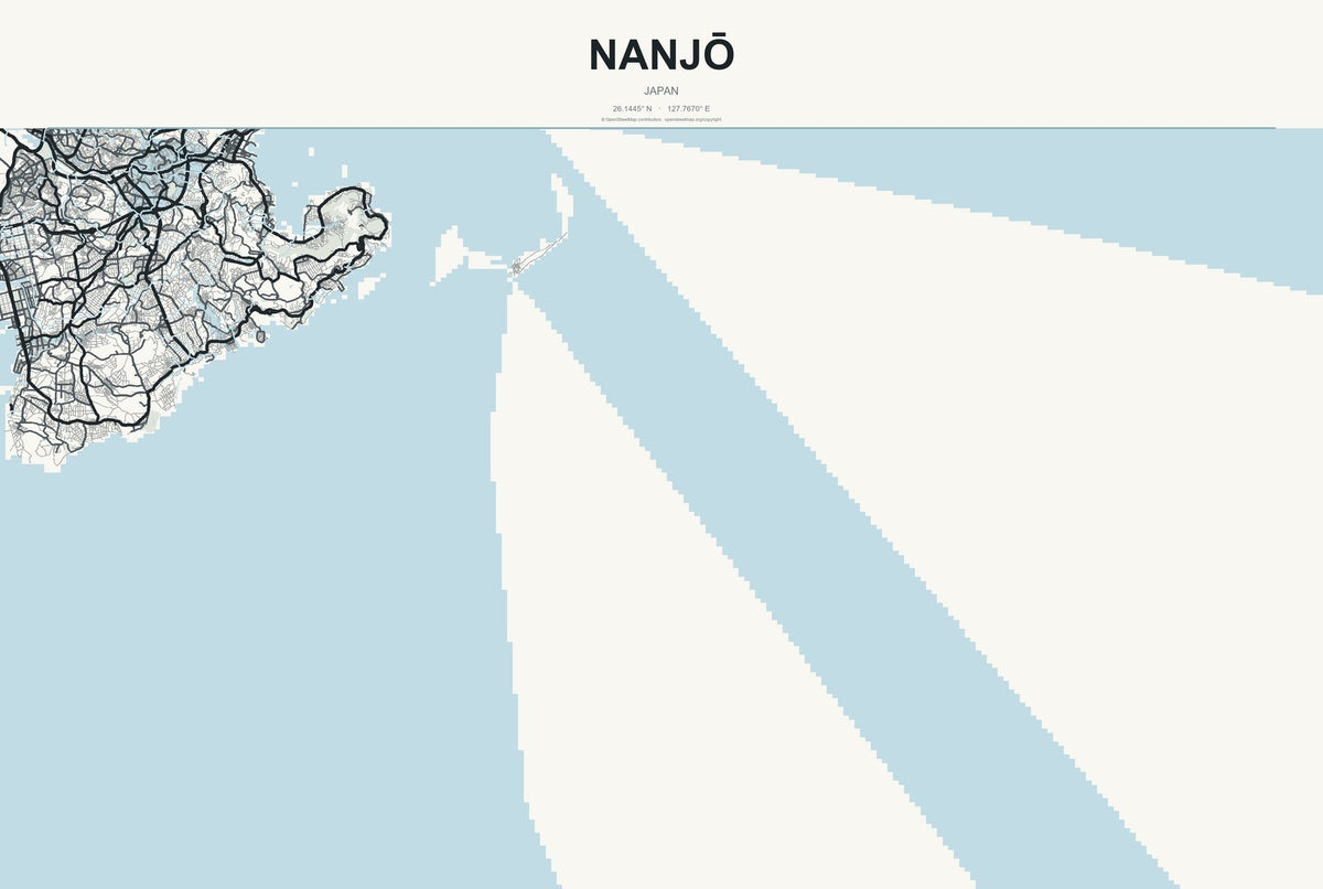 Nanjō, Japan City Map Aluminum Sign in Headline Atlas style