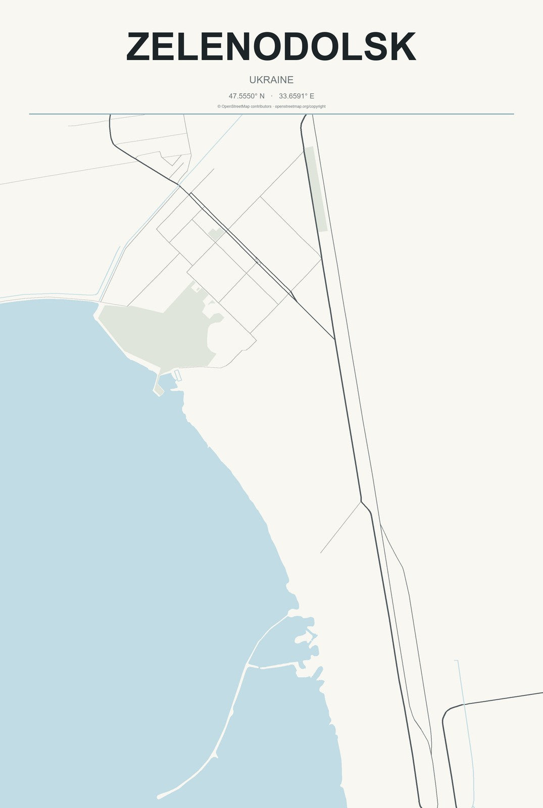 Zelenodolsk, Ukraine City Map Aluminum Sign in Headline Atlas style