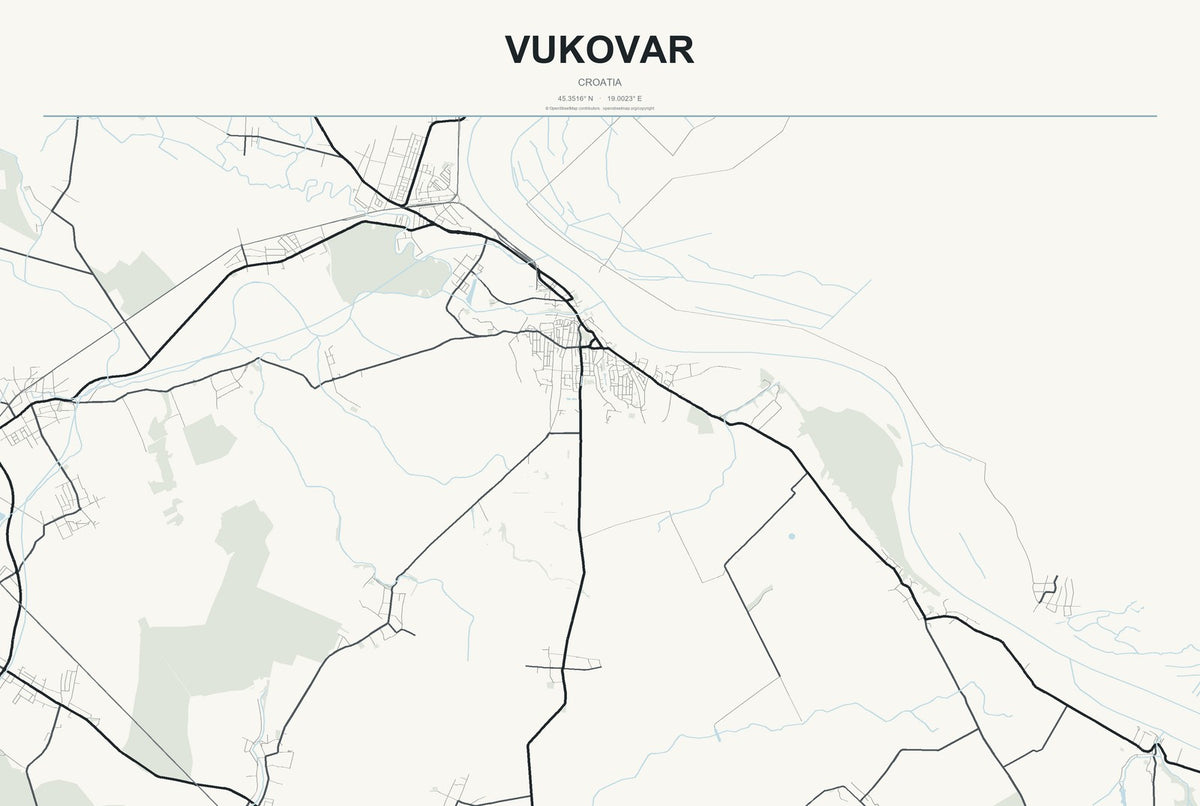 Vukovar, Croatia City Map Aluminum Sign in Headline Atlas style
