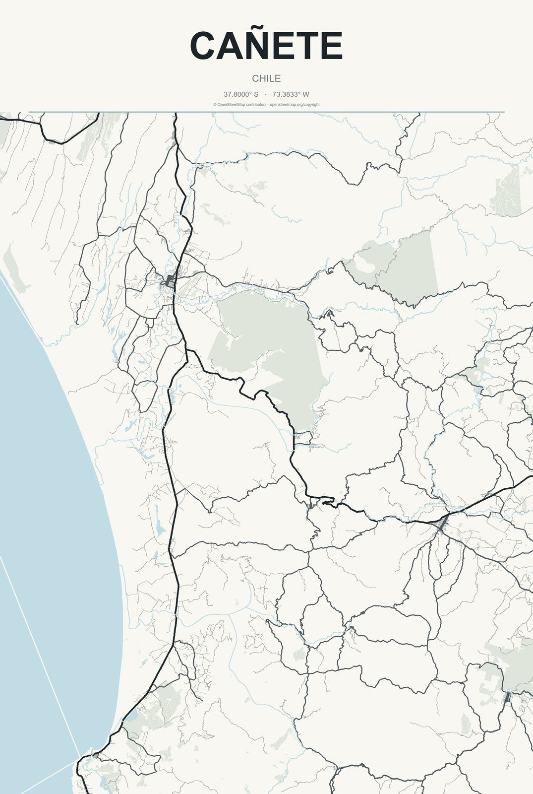 Cañete, Chile City Map Aluminum Sign in Headline Atlas style