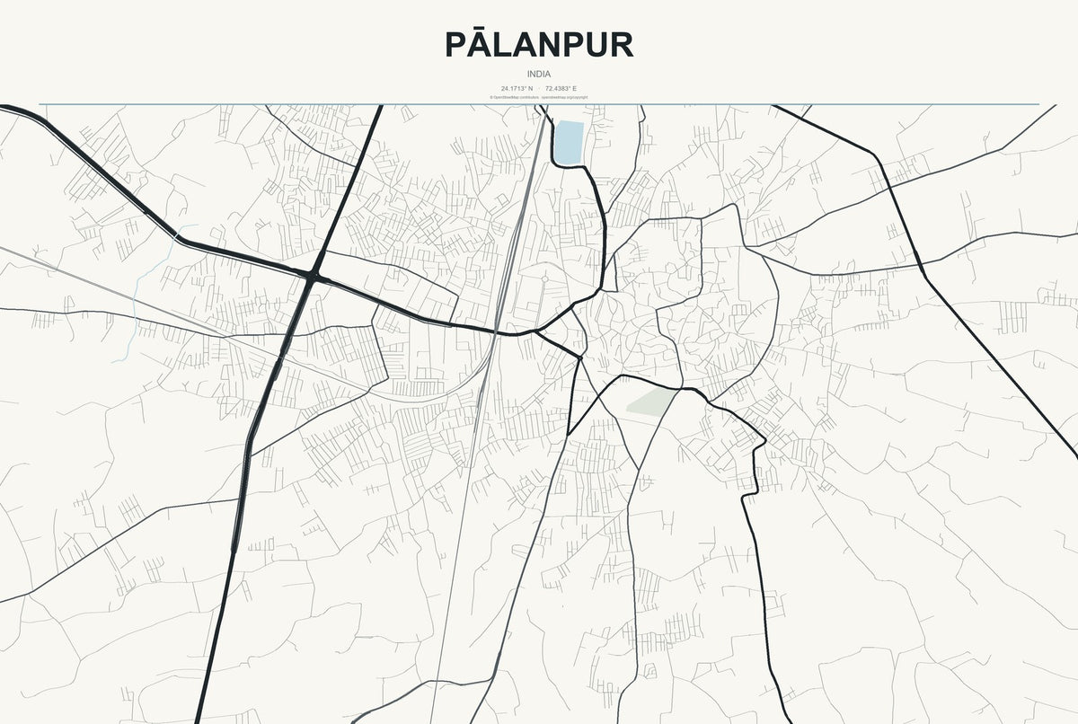 Pālanpur, India City Map Aluminum Sign in Headline Atlas style