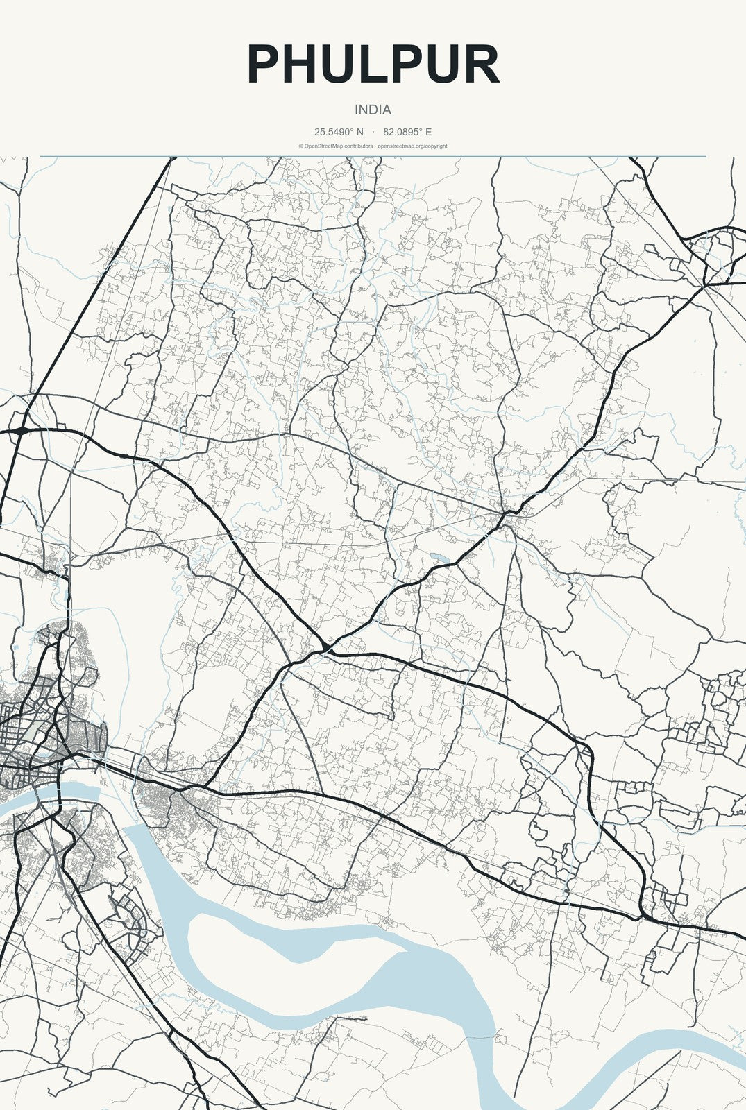 Phulpur, India City Map Aluminum Sign in Headline Atlas style