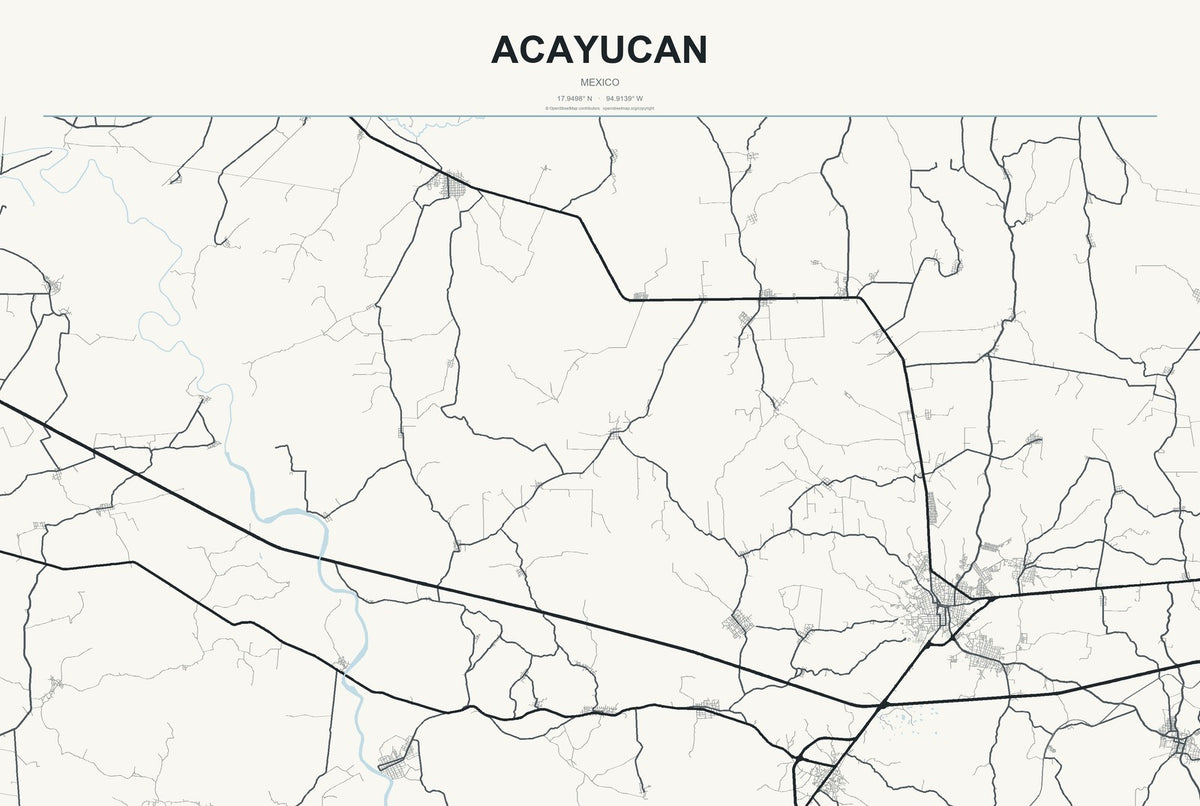 Acayucan, Mexico City Map Aluminum Sign in Headline Atlas style