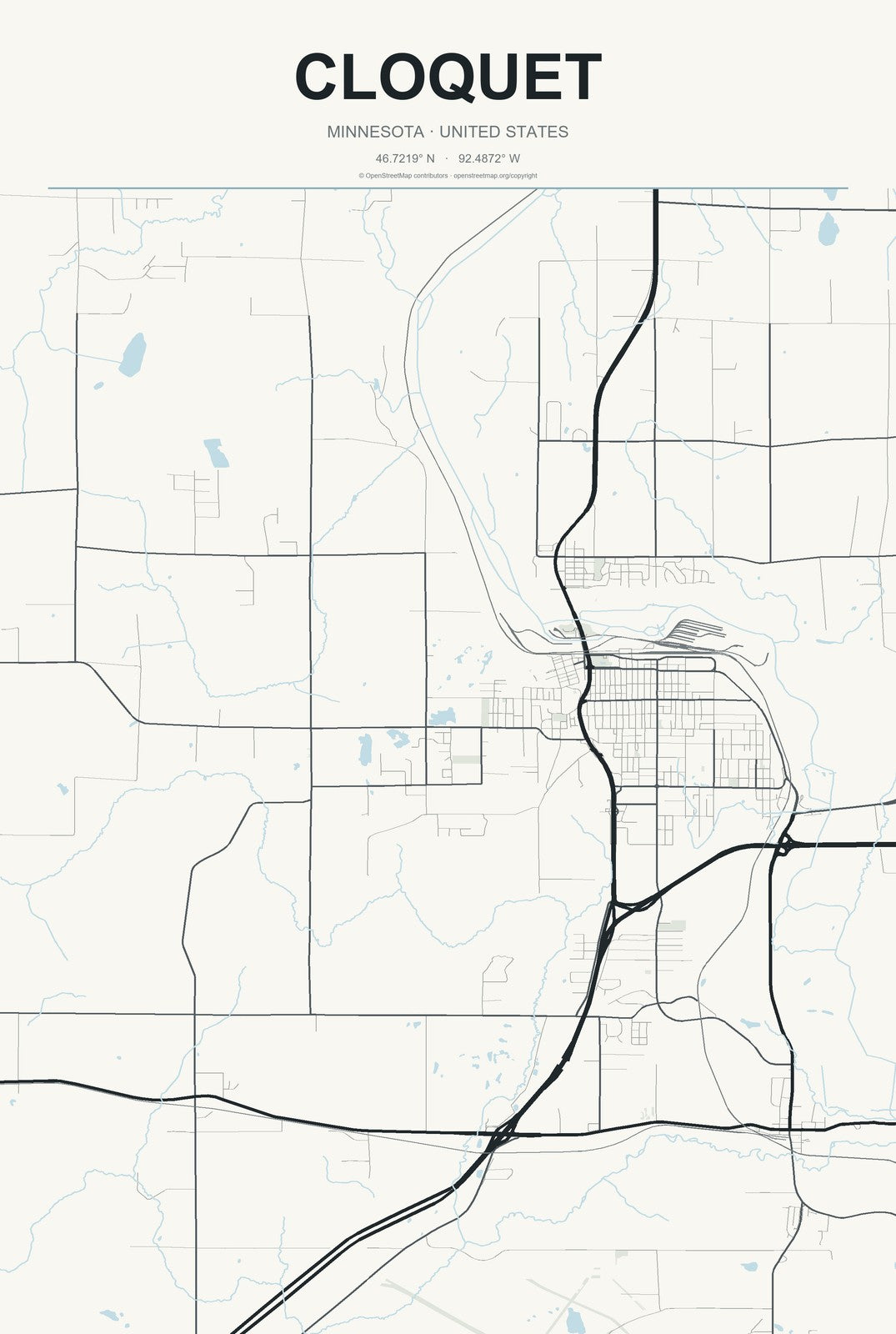 Cloquet, Minnesota City Map Aluminum Sign in Headline Atlas style