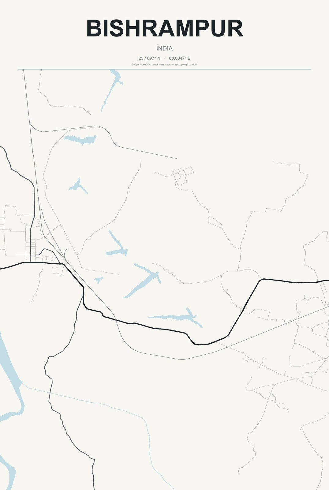 Bishrampur, India City Map Aluminum Sign in Headline Atlas style