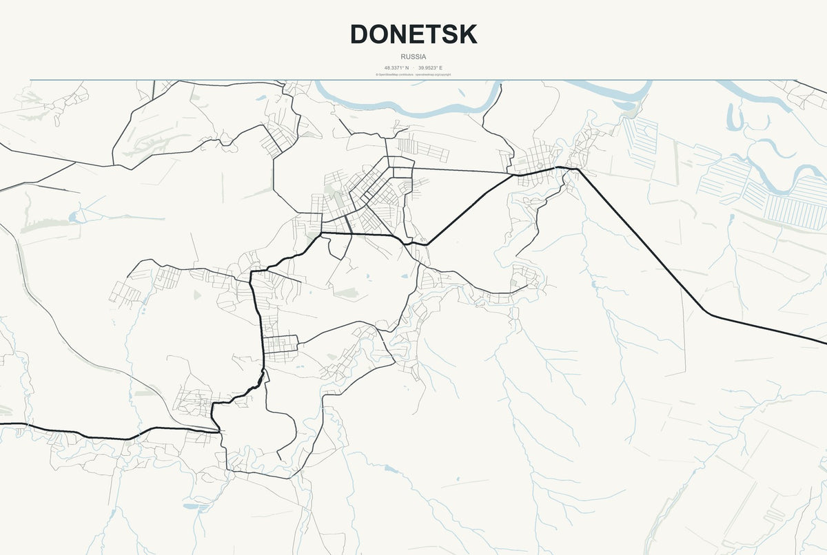 Donetsk, Russia City Map Aluminum Sign in Headline Atlas style