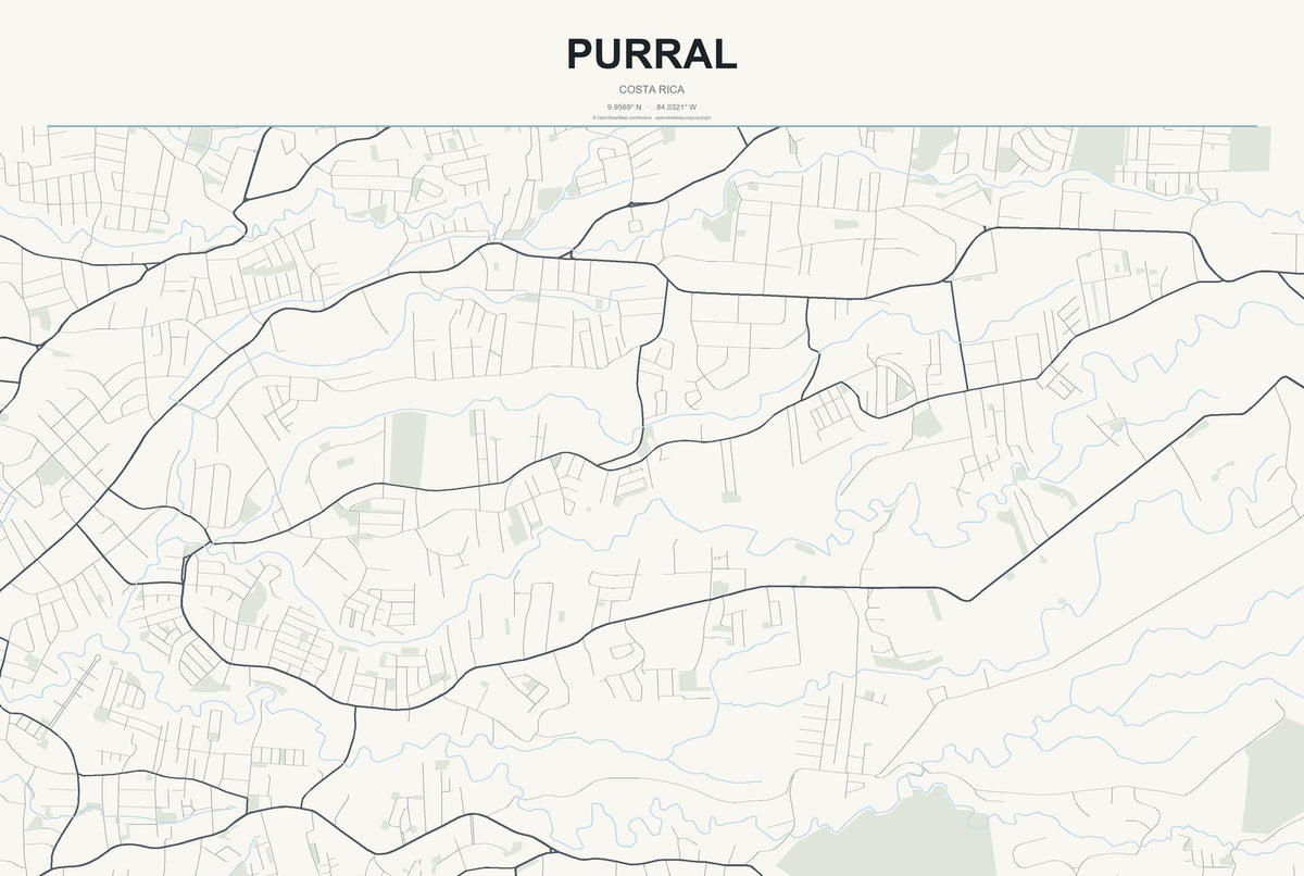 Purral, Costa Rica City Map Aluminum Sign in Headline Atlas style