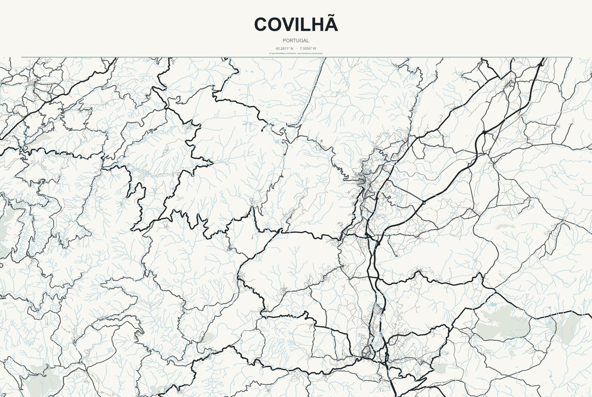 Covilhã, Portugal City Map Aluminum Sign in Headline Atlas style