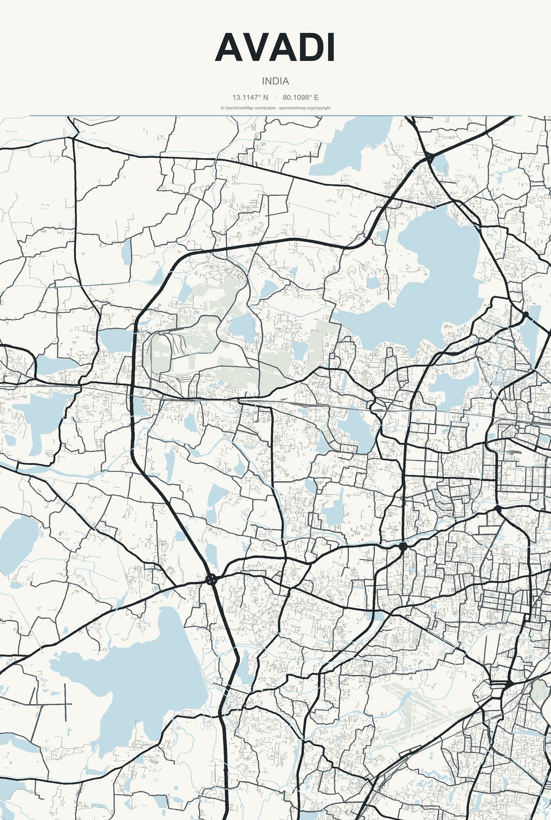 Avadi, India City Map Aluminum Sign in Headline Atlas style