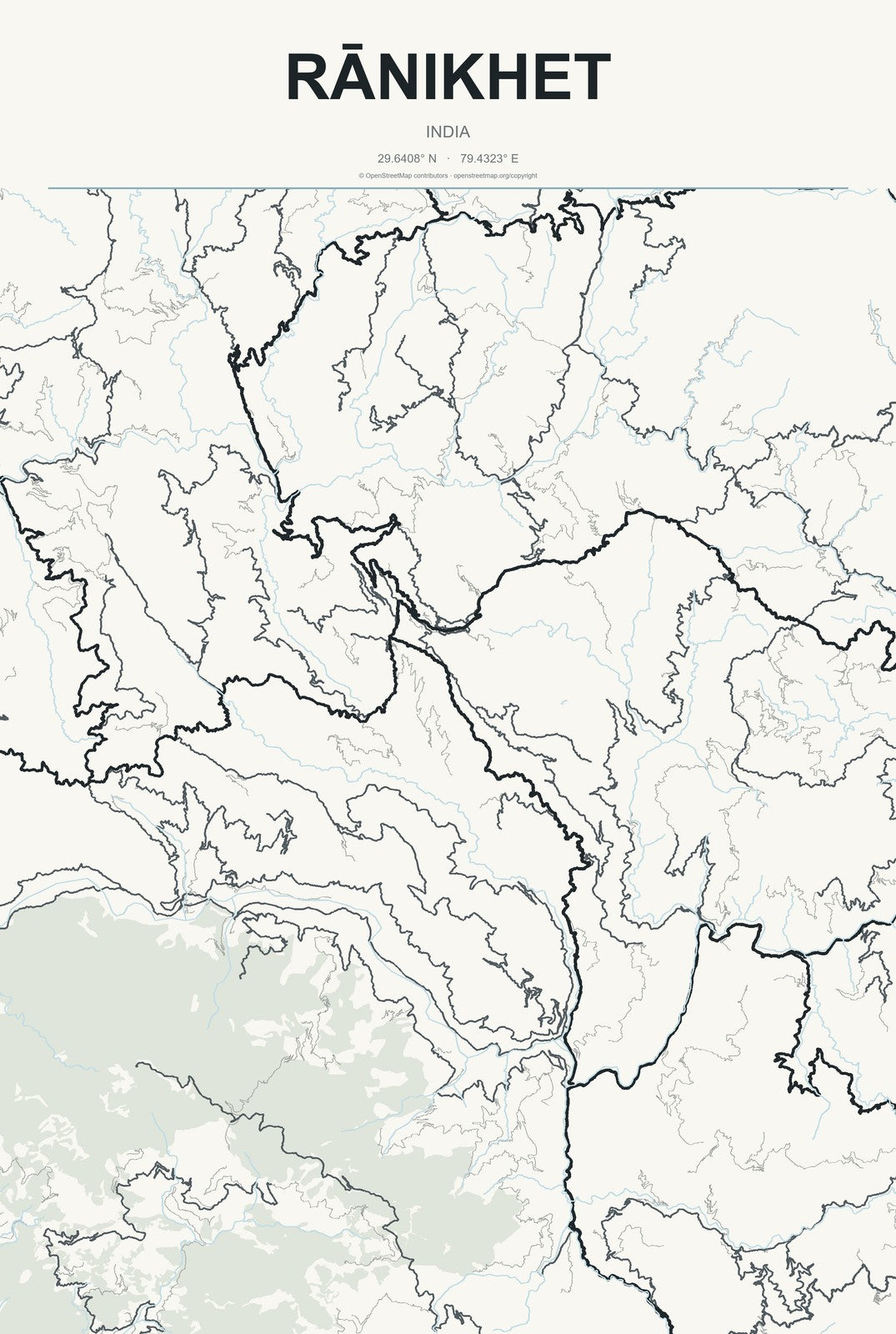 Rānikhet, India City Map Aluminum Sign in Headline Atlas style