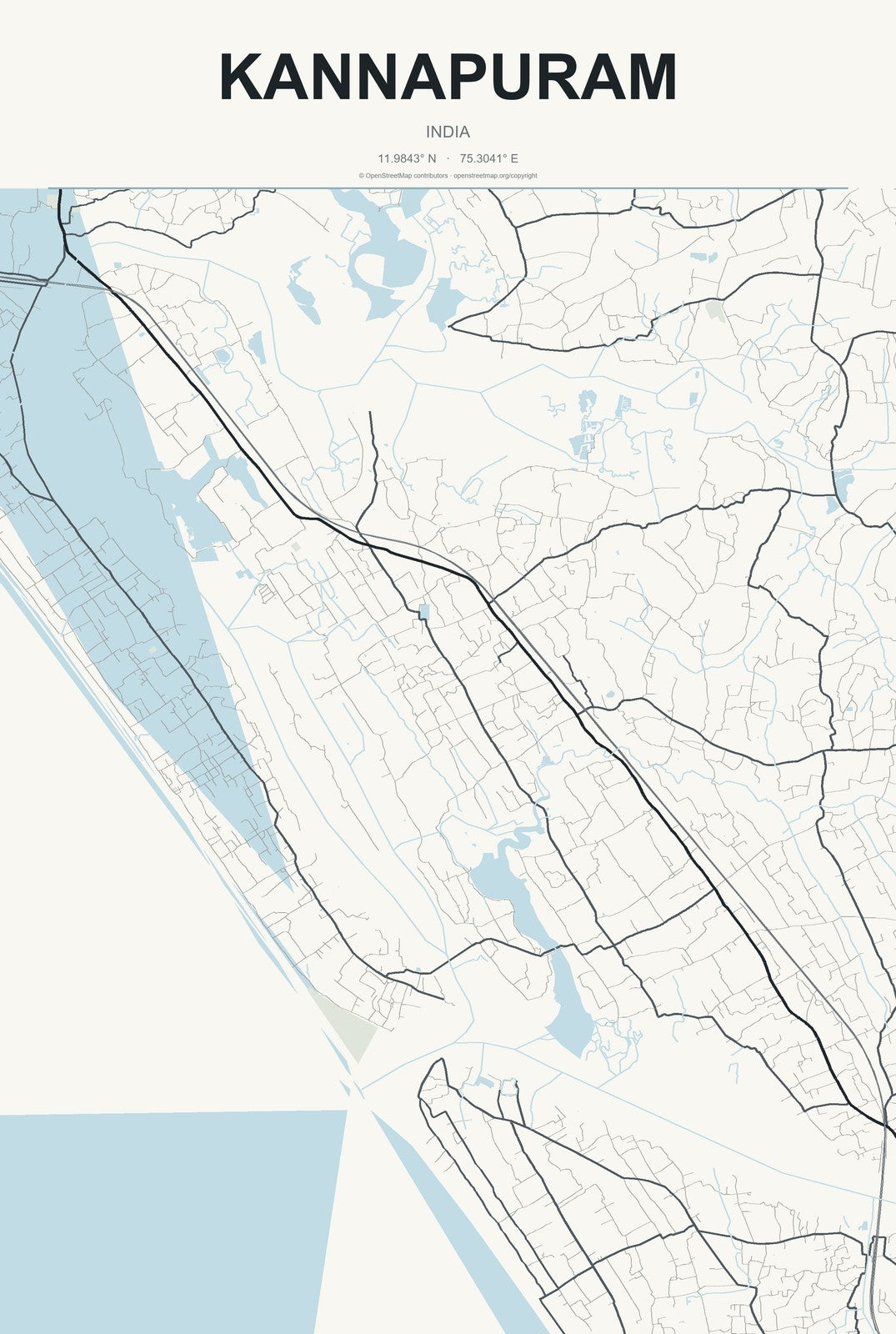 Kannapuram, India City Map Aluminum Sign in Headline Atlas style