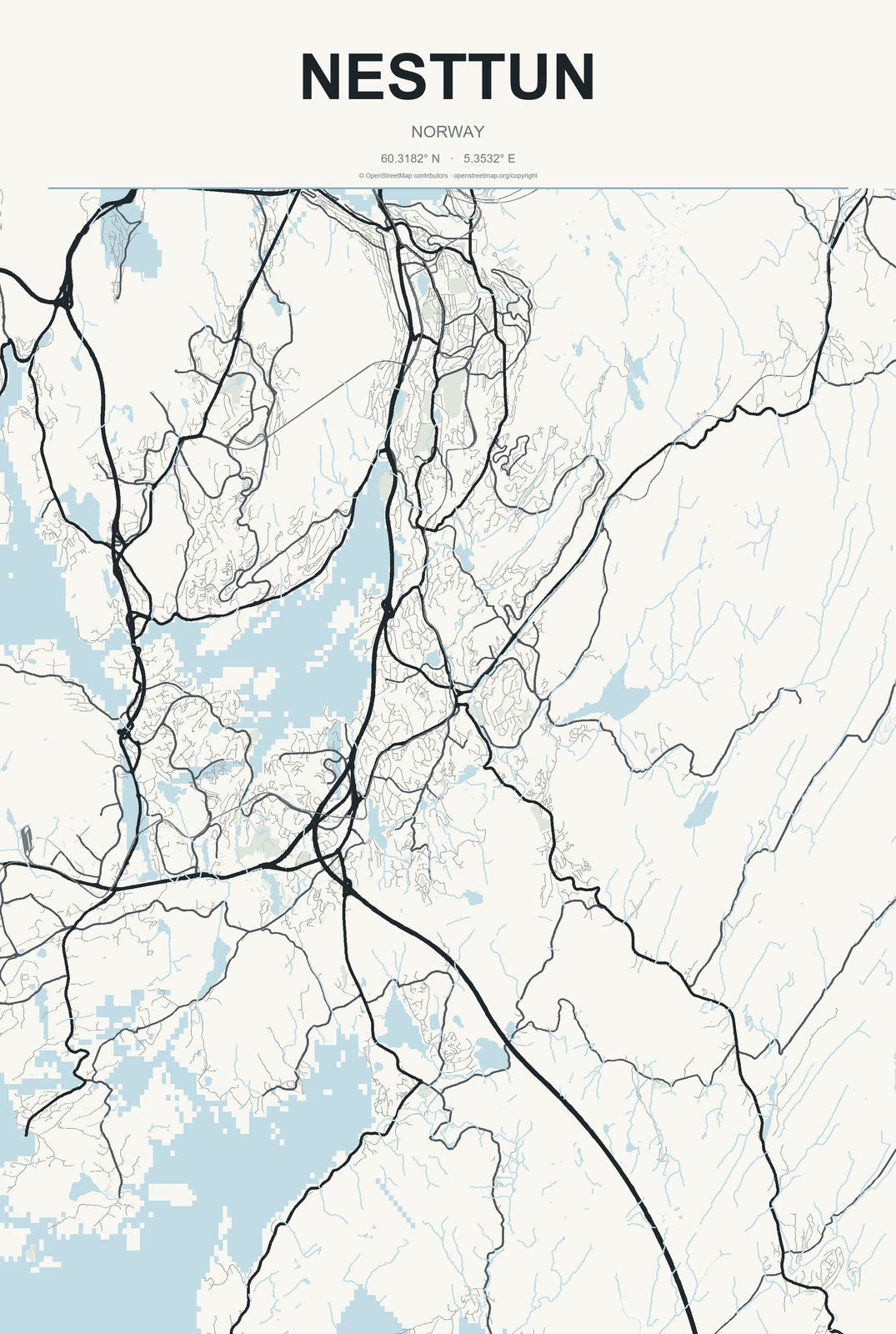 Nesttun, Norway City Map Aluminum Sign in Headline Atlas style