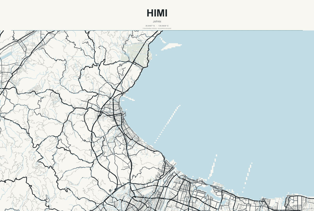 Himi, Japan City Map Aluminum Sign in Headline Atlas style