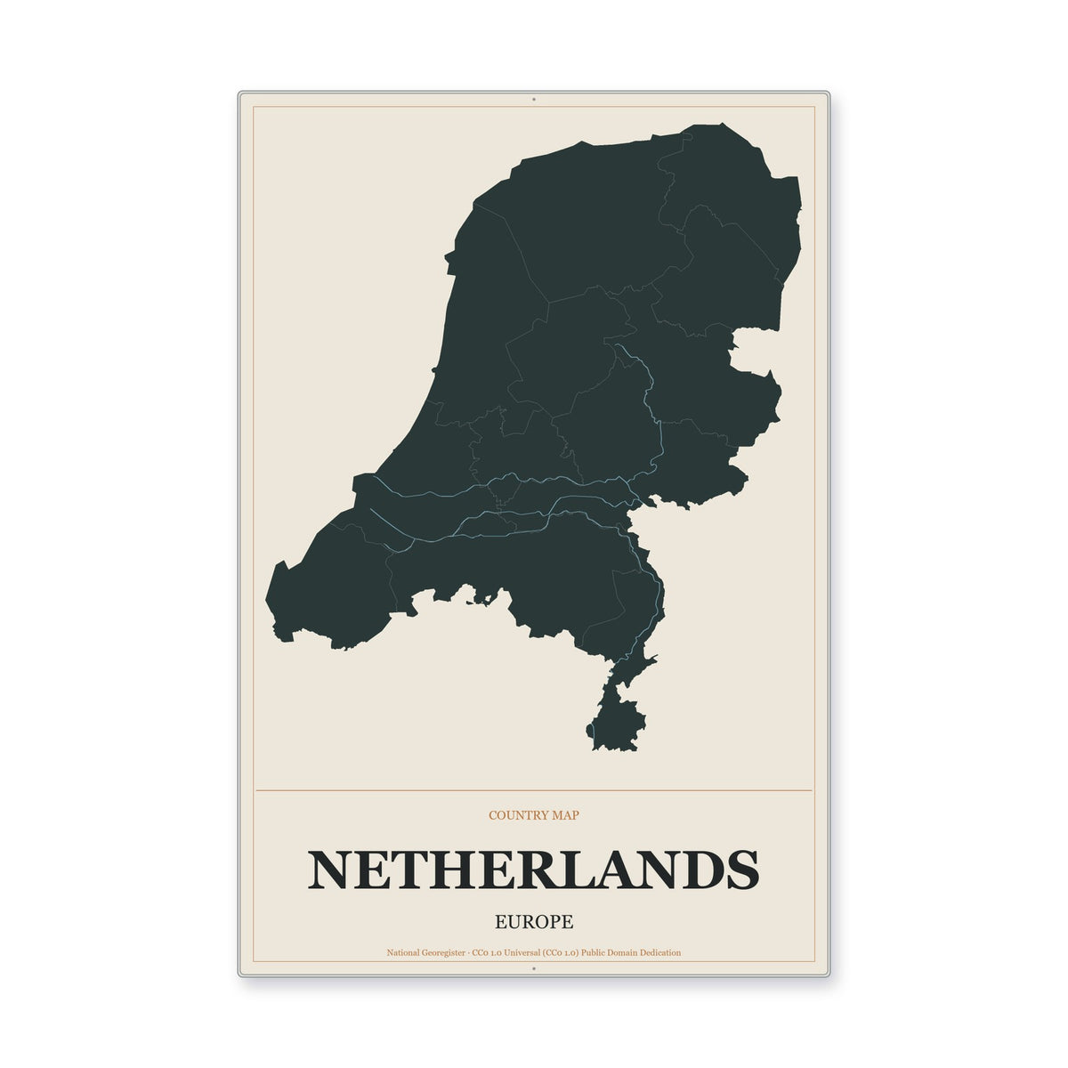 Netherlands Country Map Aluminum Sign in Headline Atlas style