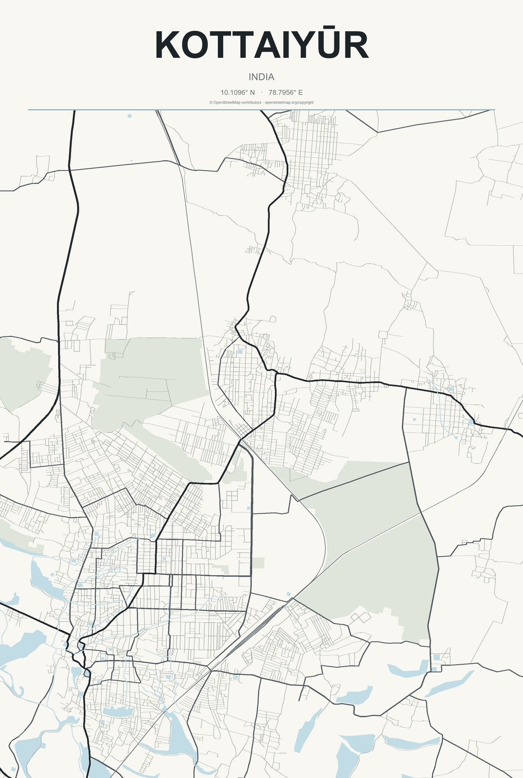 Kottaiyūr, India City Map Aluminum Sign in Headline Atlas style