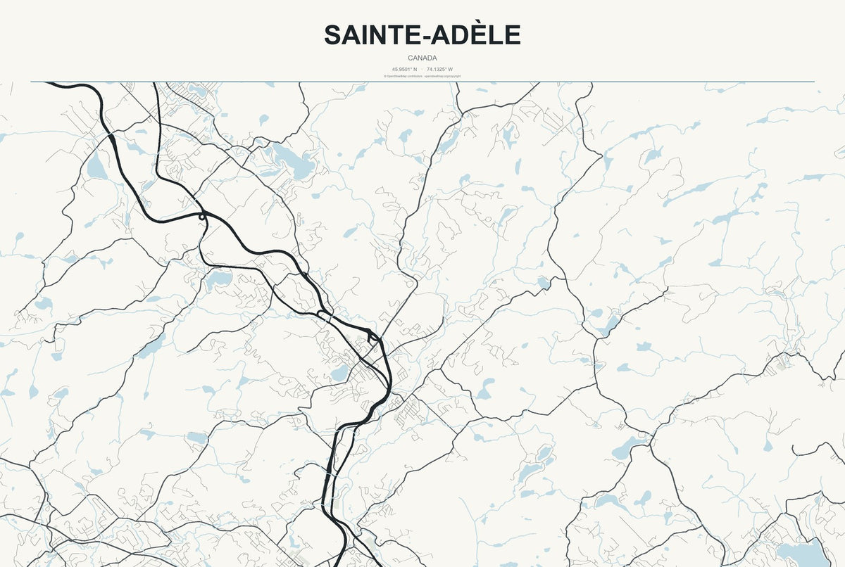 Sainte-Adèle, Canada City Map Aluminum Sign in Headline Atlas style