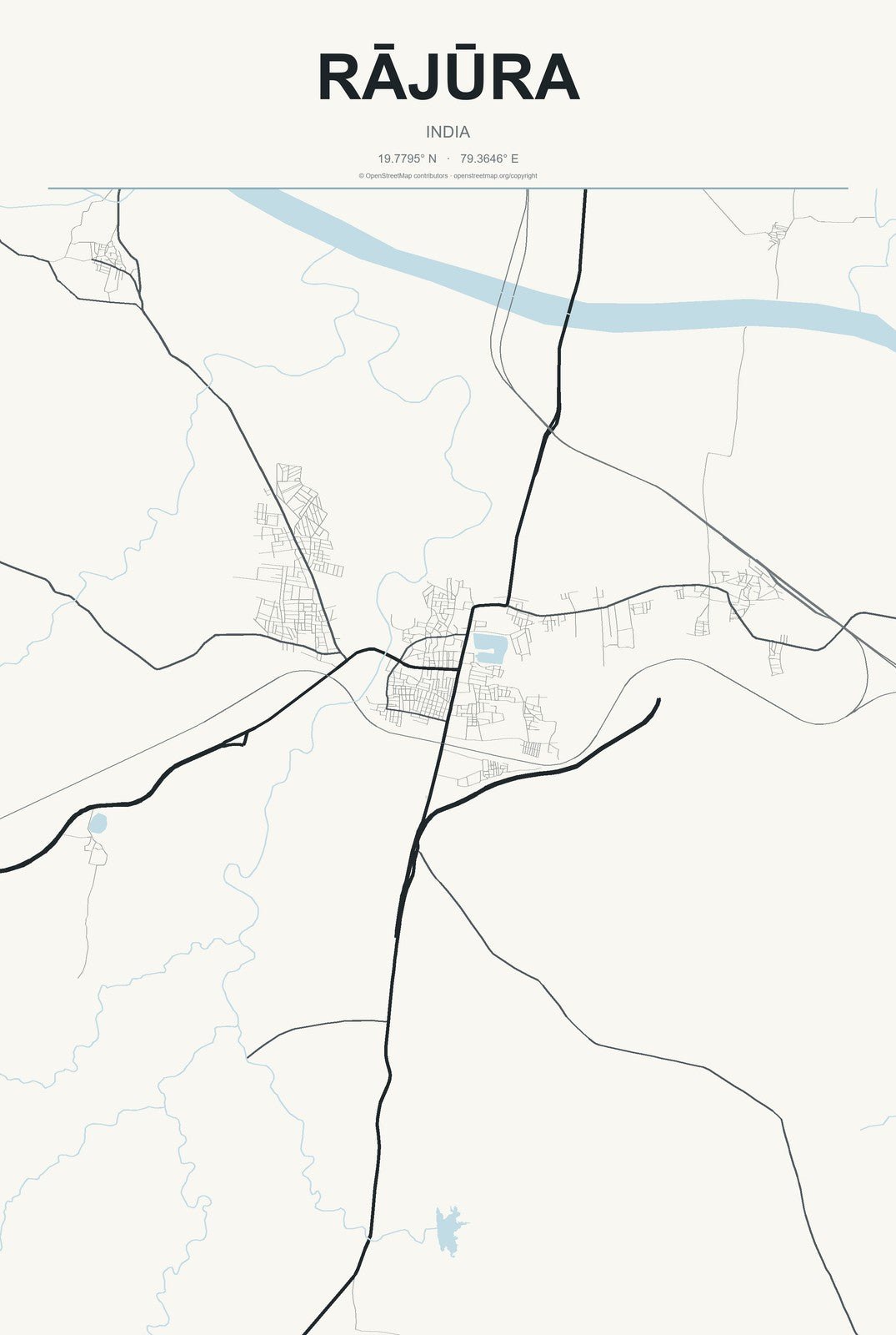 Rājūra, India City Map Aluminum Sign in Headline Atlas style