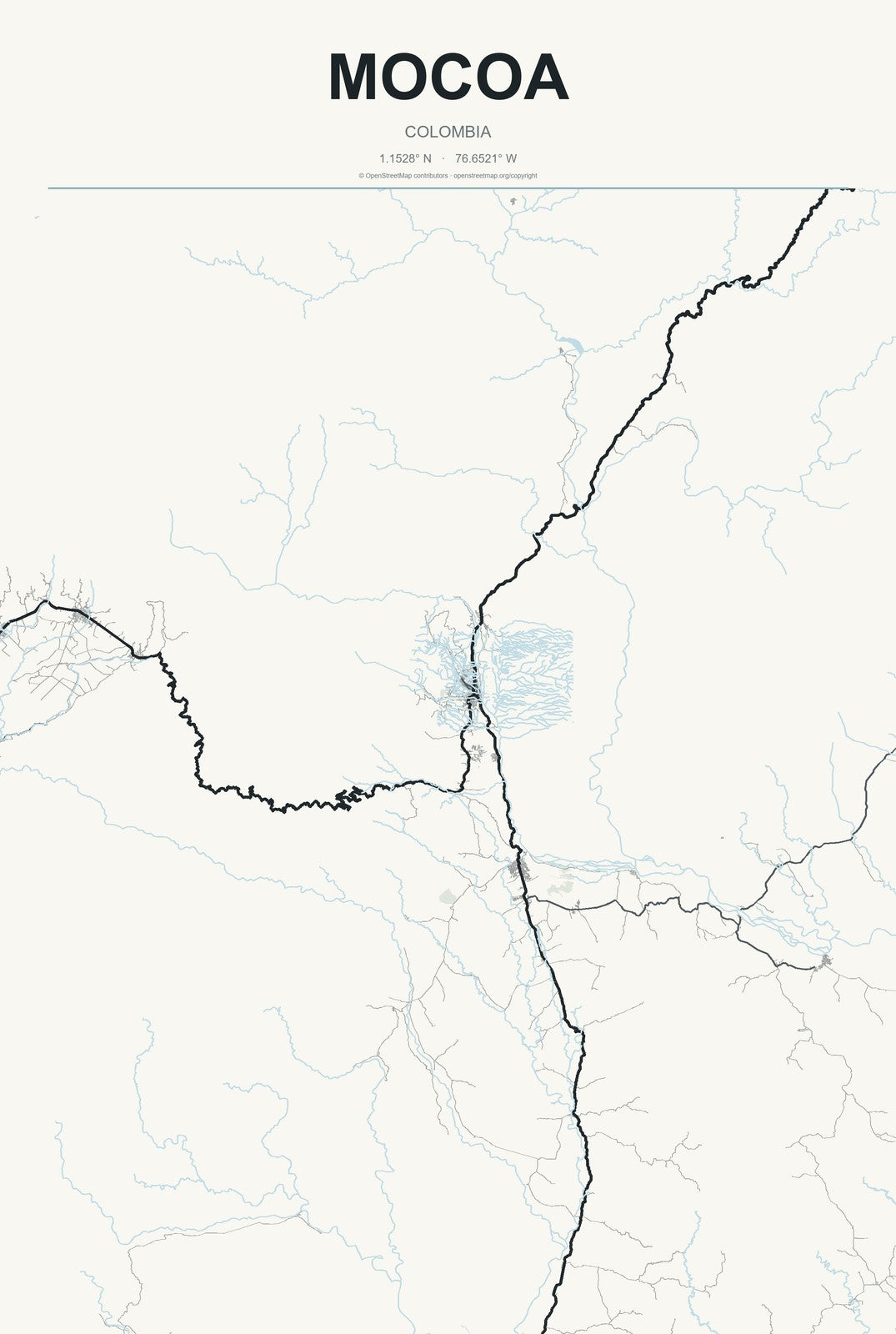 Mocoa, Colombia City Map Aluminum Sign in Headline Atlas style