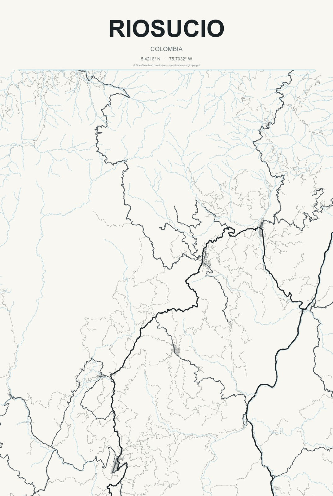 Riosucio, Colombia City Map Aluminum Sign in Headline Atlas style