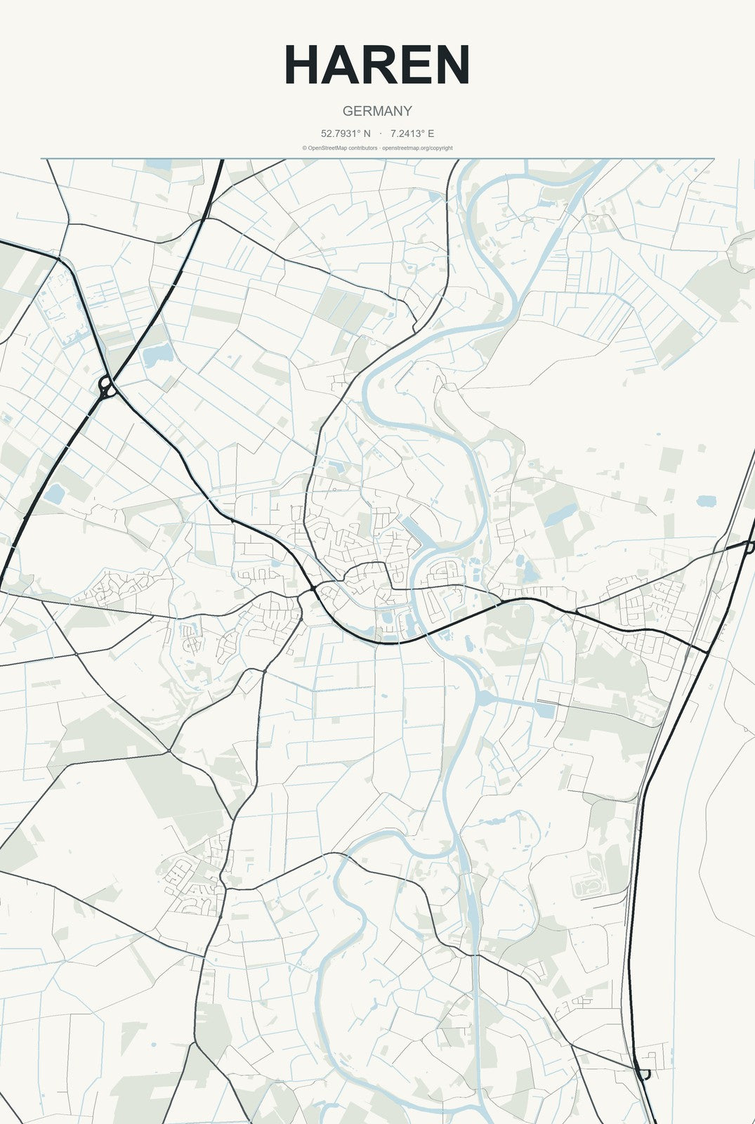 Haren, Germany City Map Aluminum Sign in Headline Atlas style