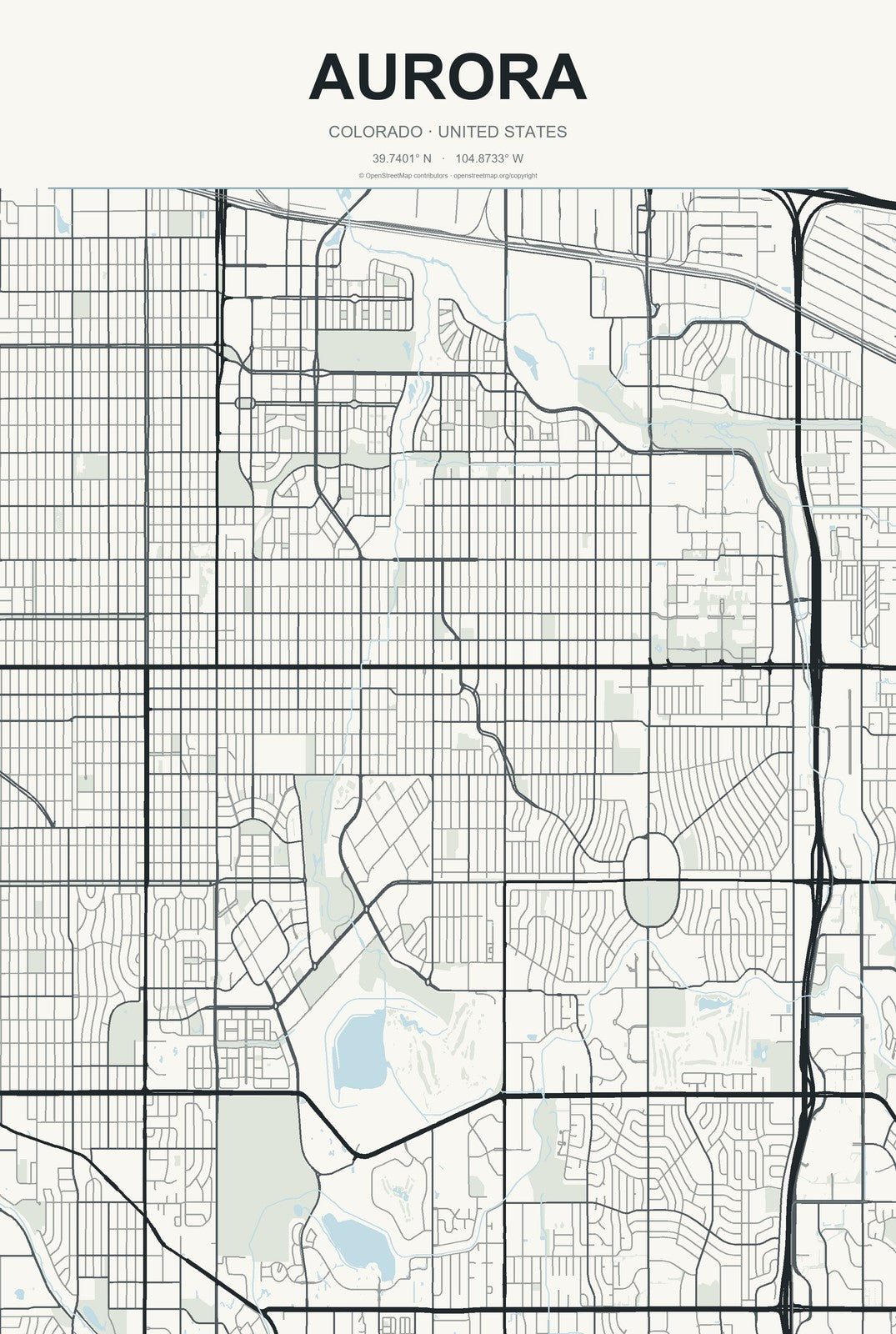 Aurora, Colorado City Map Aluminum Sign in Headline Atlas style