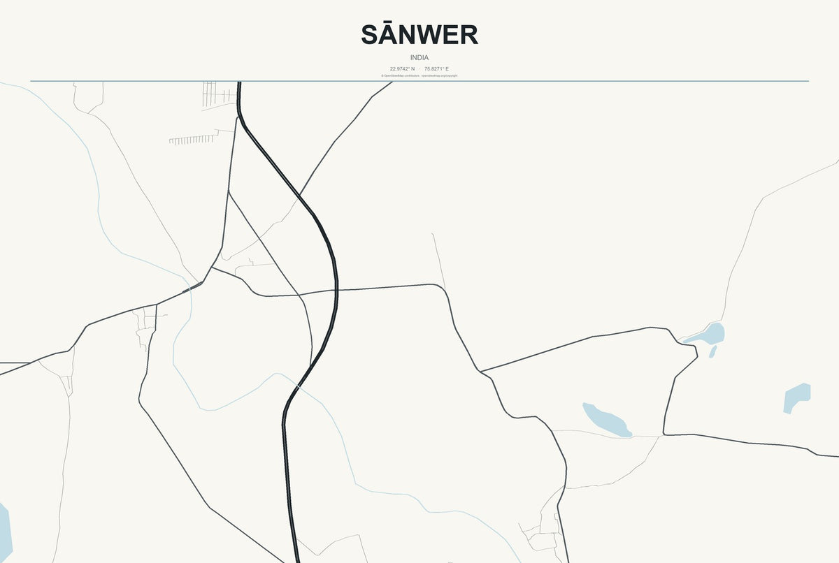 Sānwer, India City Map Aluminum Sign in Headline Atlas style