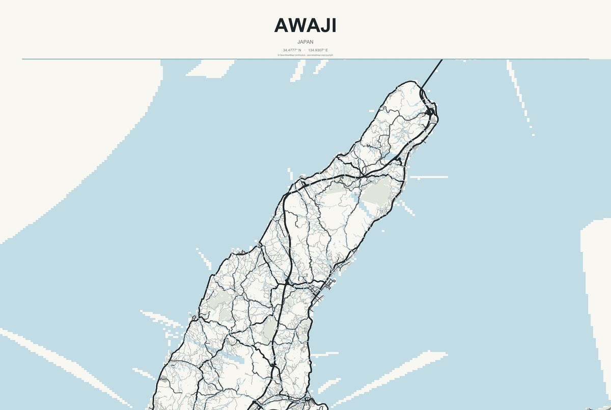Awaji, Japan City Map Aluminum Sign in Headline Atlas style