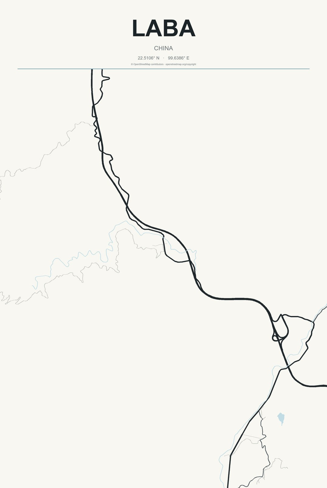 Laba, China City Map Aluminum Sign in Headline Atlas style