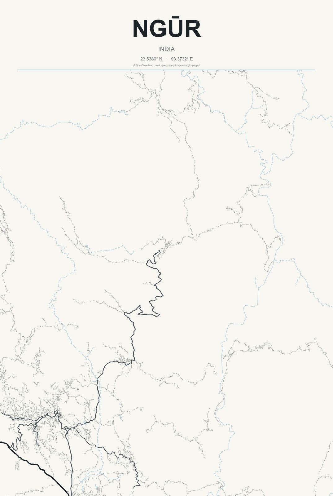Ngūr, India City Map Aluminum Sign in Headline Atlas style