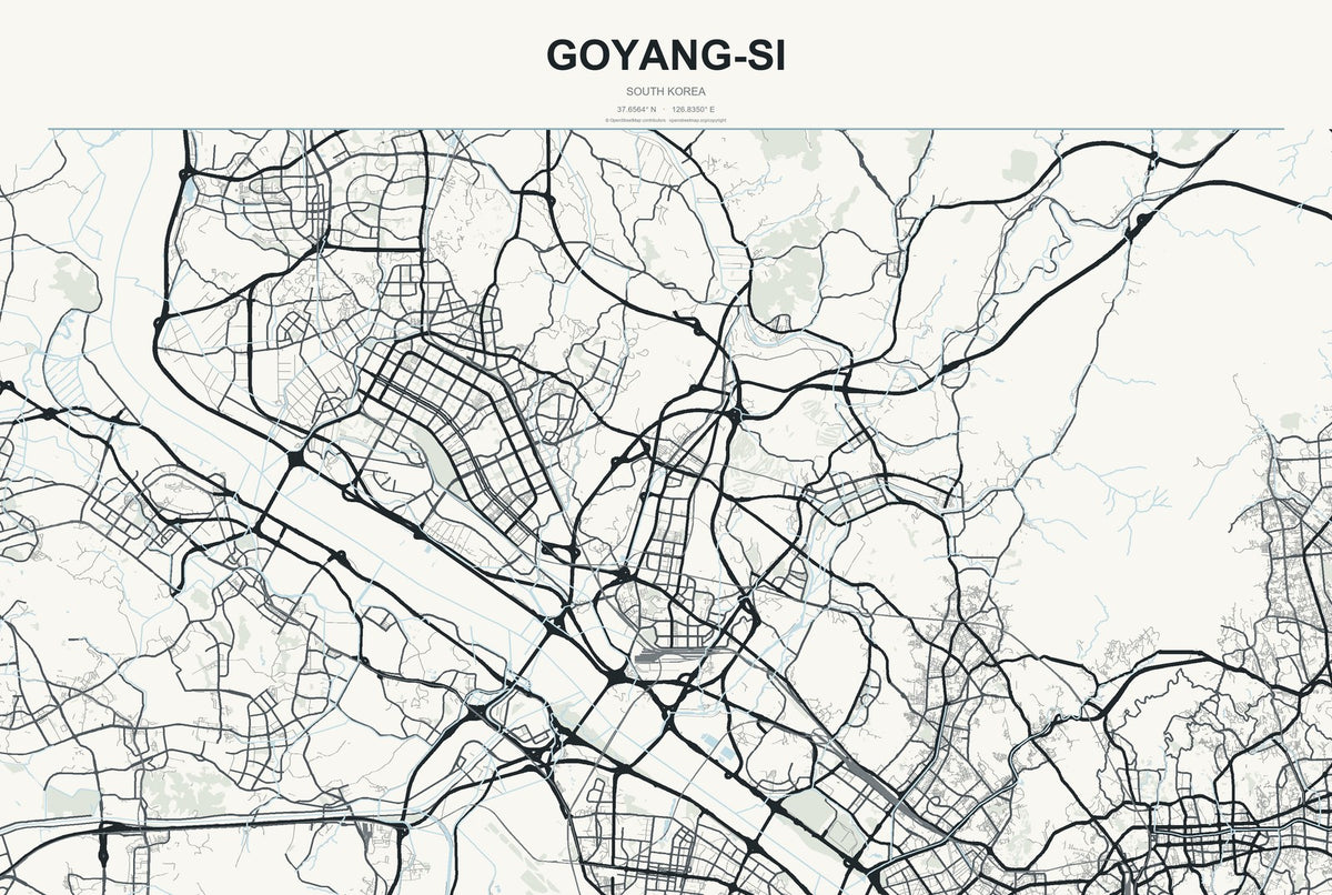 Goyang-si, South Korea City Map Aluminum Sign in Headline Atlas style