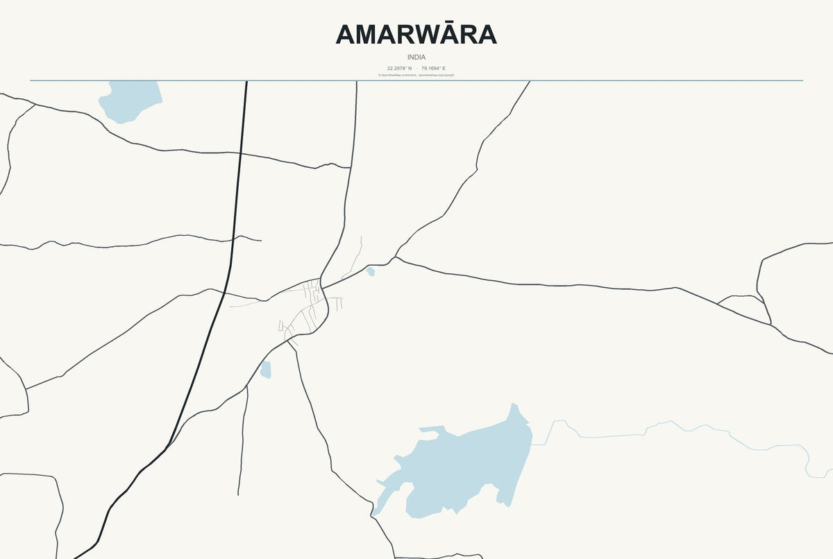 Amarwāra, India City Map Aluminum Sign in Headline Atlas style